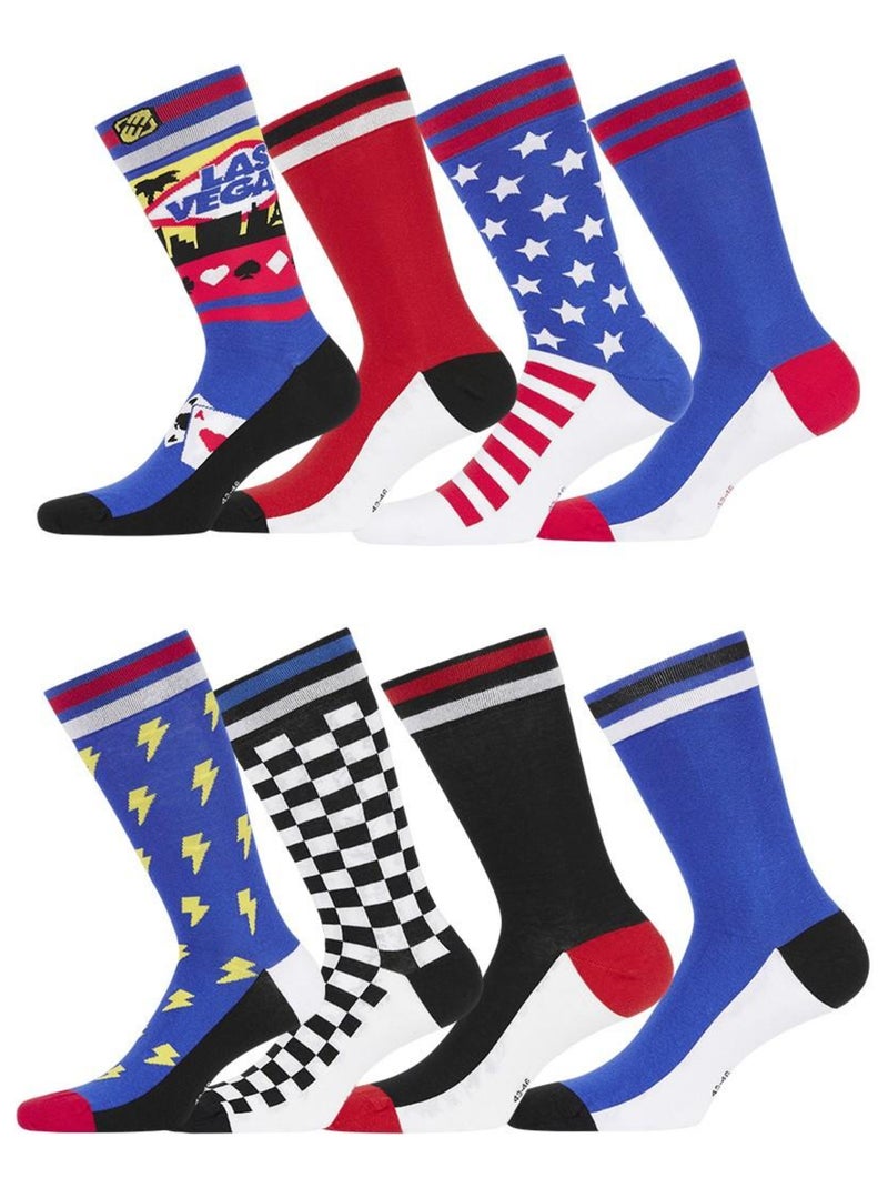 Lot de 8 Paires de Chaussettes Fantaisie America Freegun Bleu - Kiabi