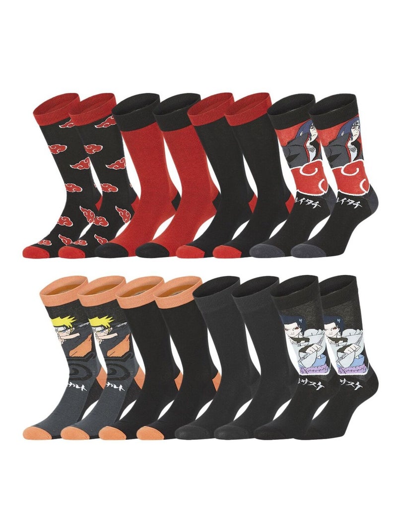 Lot de 8 paires de chaussettes Naruto Shippuden Homme Freegun Noir Rouge - Kiabi