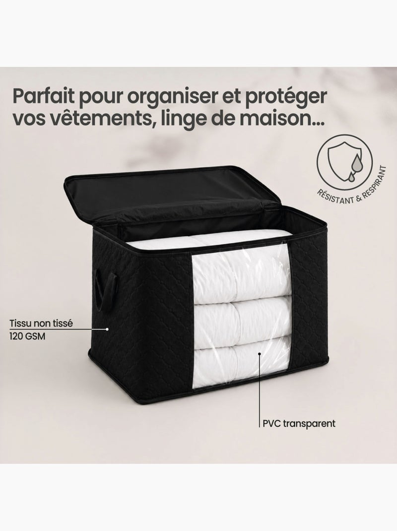 Lot de 8 sacs de rangement pliable pour vêtements, linge de maison avec poignées  - vivezen Noir - Kiabi