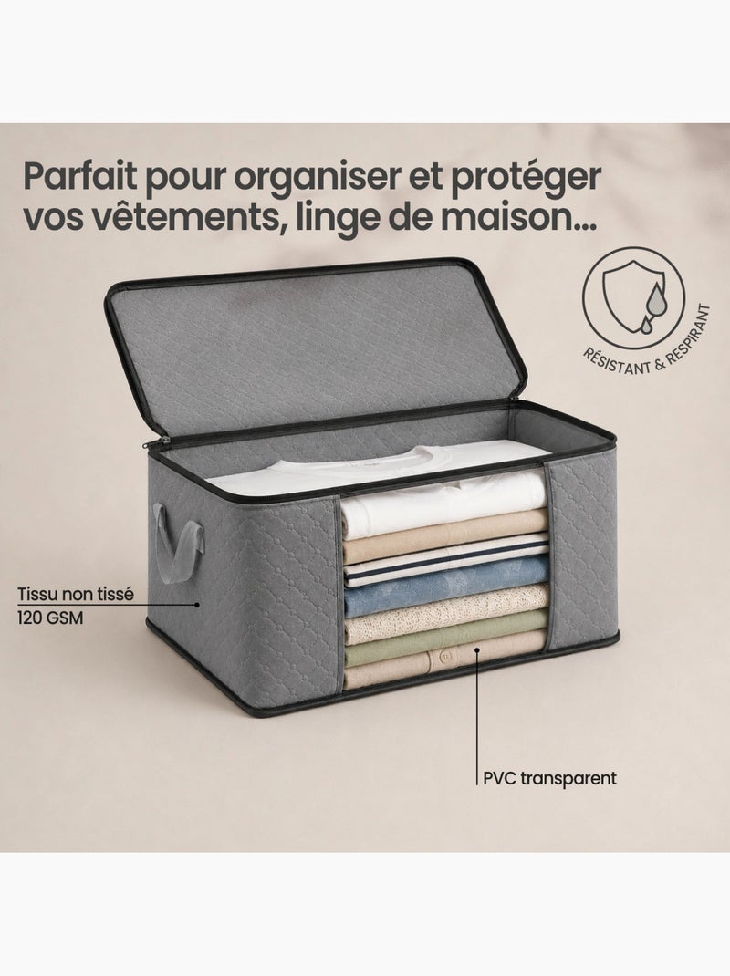Lot de 8 sacs de rangement pliables pour vêtements, linge de maison avec poignées  - vivezen Gris - Kiabi