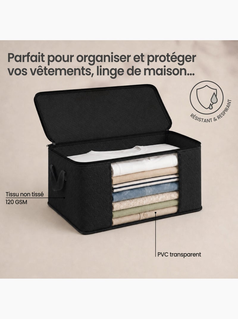 Lot de 8 sacs de rangement pliables pour vêtements, linge de maison avec poignées  - vivezen Noir - Kiabi