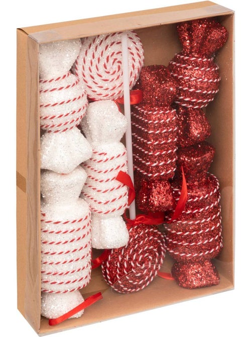 Lot de 8 sujets bonbon polystyrène hmax 30 cm rouge et blanc - Kiabi