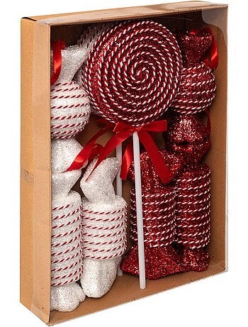 Lot de 8 sujets bonbon polystyrène hmax 40 cm rouge et blanc