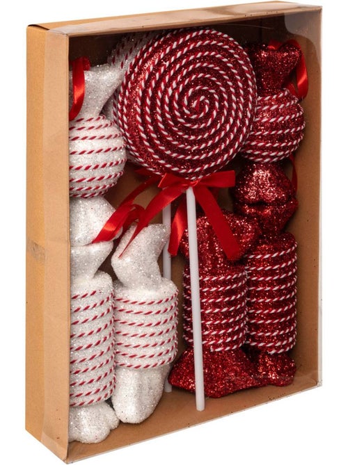 Lot de 8 sujets bonbon polystyrène hmax 40 cm rouge et blanc - Kiabi
