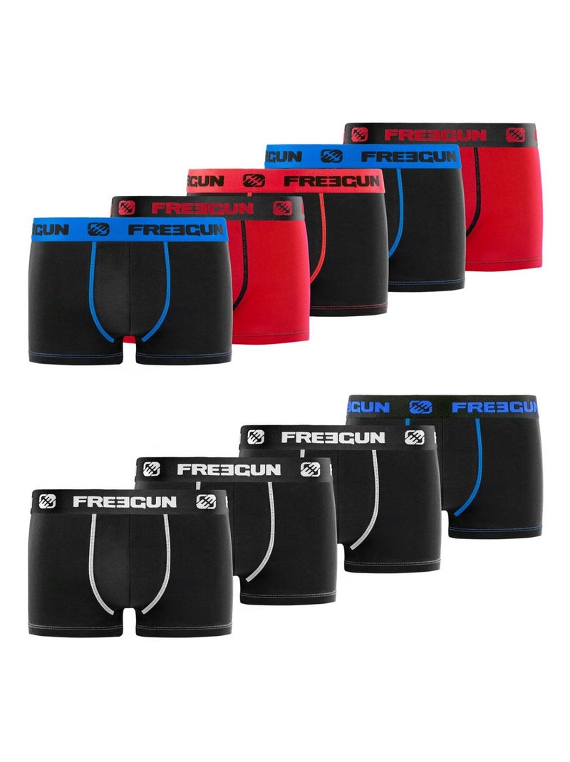 Lot de 9 boxers garçon en Coton Freegun Noir - Kiabi