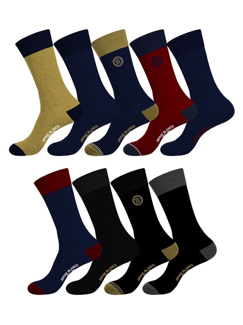 Lot de 9 Paires de Chaussettes de ville coton homme peigné doux Serge Blanco Noir - Kiabi