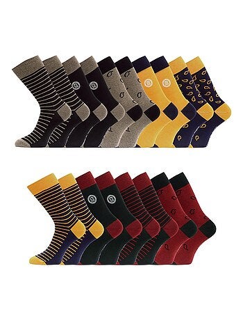 Lot de 9 paires de chaussettes de ville fantaisies en coton peigné Serge Blanco
