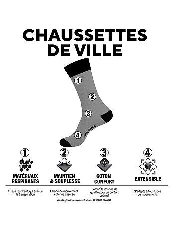Lot de 9 paires de chaussettes de ville fantaisies en coton peigné Serge Blanco