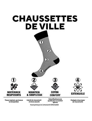 Lot de 9 paires de chaussettes de ville fantaisies en coton peigné Serge Blanco