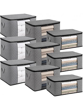 Lot de 9 sacs de rangement pliable pour vêtements, linge de maison avec poignées - vivezen