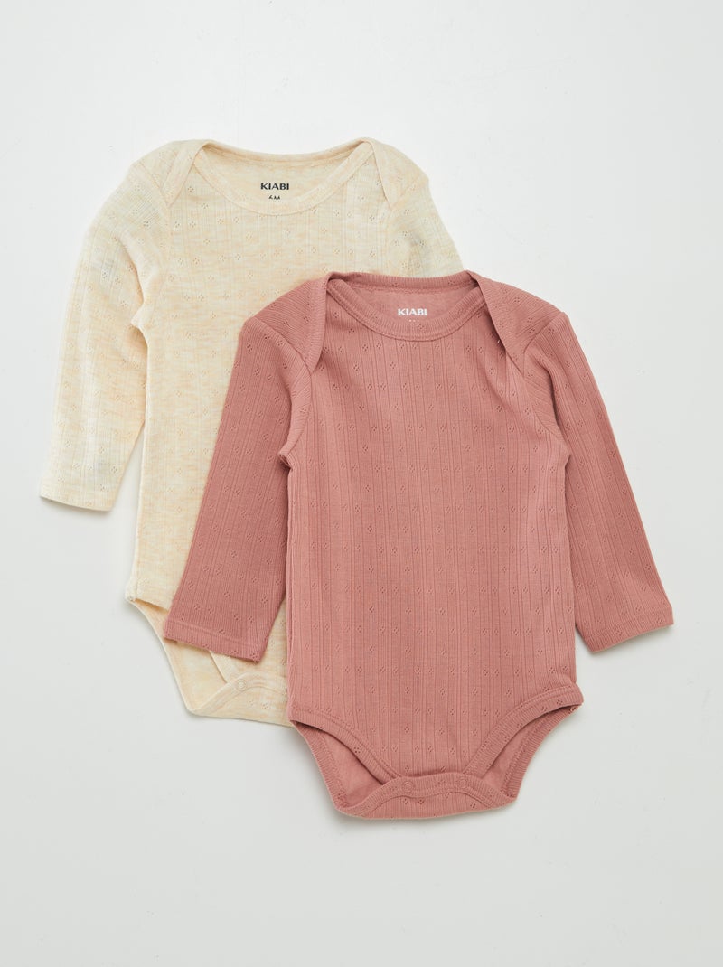 Lot de bodies en maille pointelle Beige/rose - Kiabi