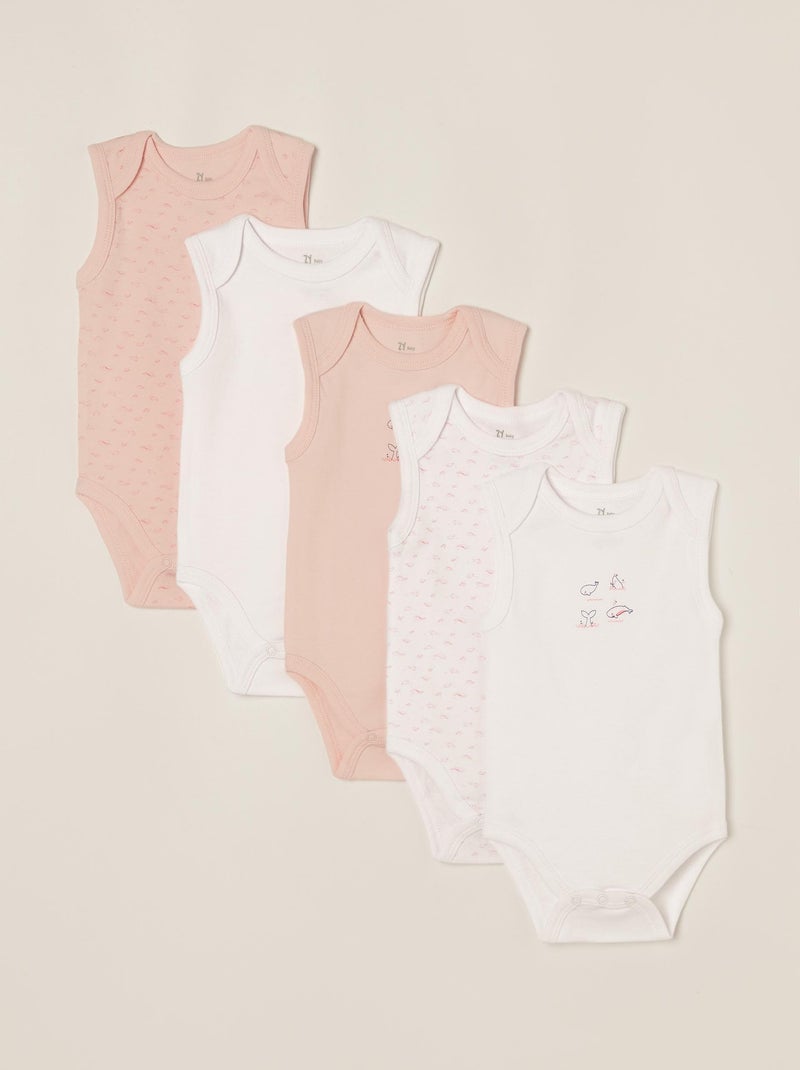 Lot de cinq bodies sans manches pour bébé fille manches courtes ESSENTIALS LINE Multicolore - Kiabi
