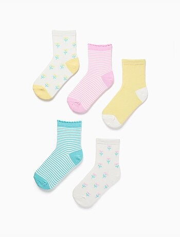 Lot de cinq chaussettes unies/rayées/brodées
