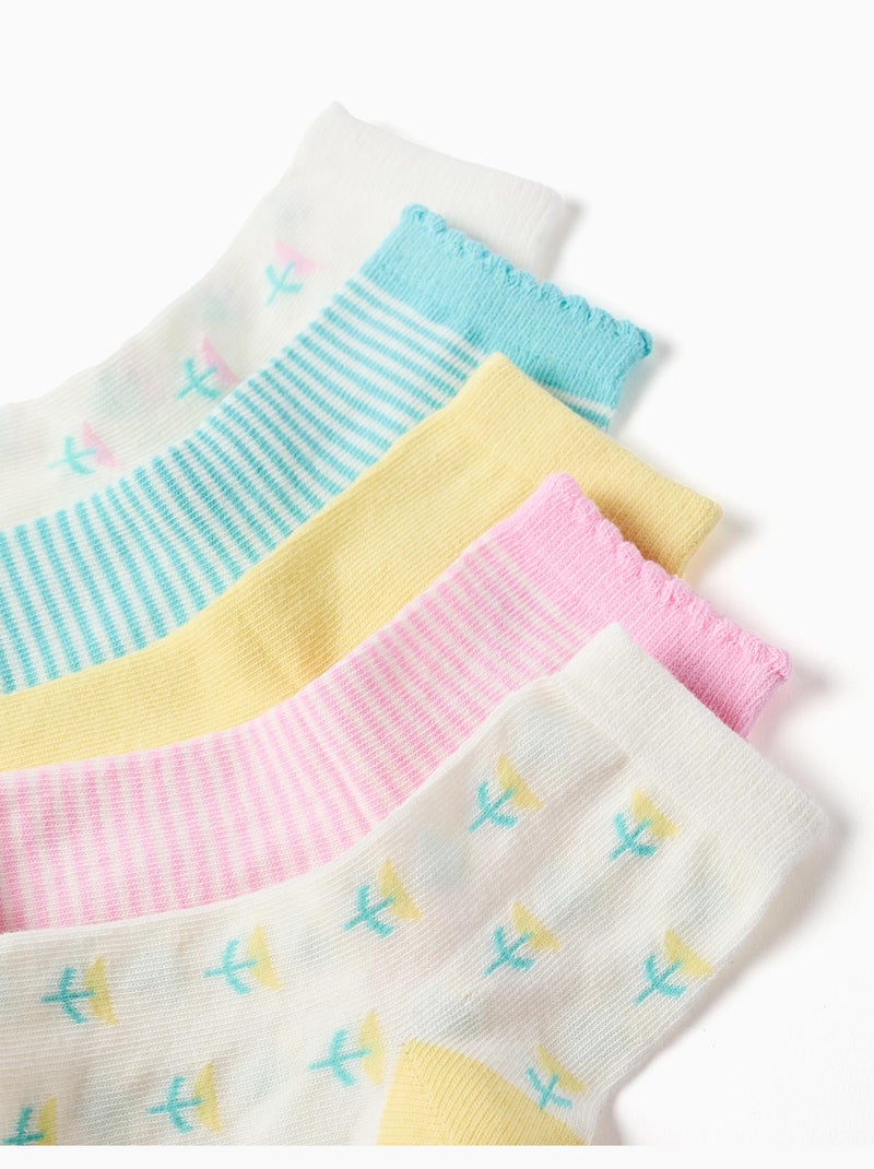 Lot de cinq chaussettes unies/rayées/brodées Blanc Vert clair Blanc - Kiabi