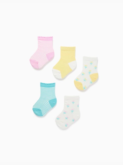 Lot de cinq chaussettes unies/rayées/brodées - Kiabi