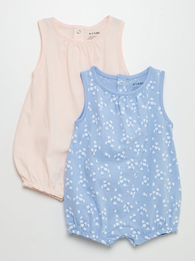 Lot de combishorts en jersey - 2 pièces Bleu / rose pâle - Kiabi