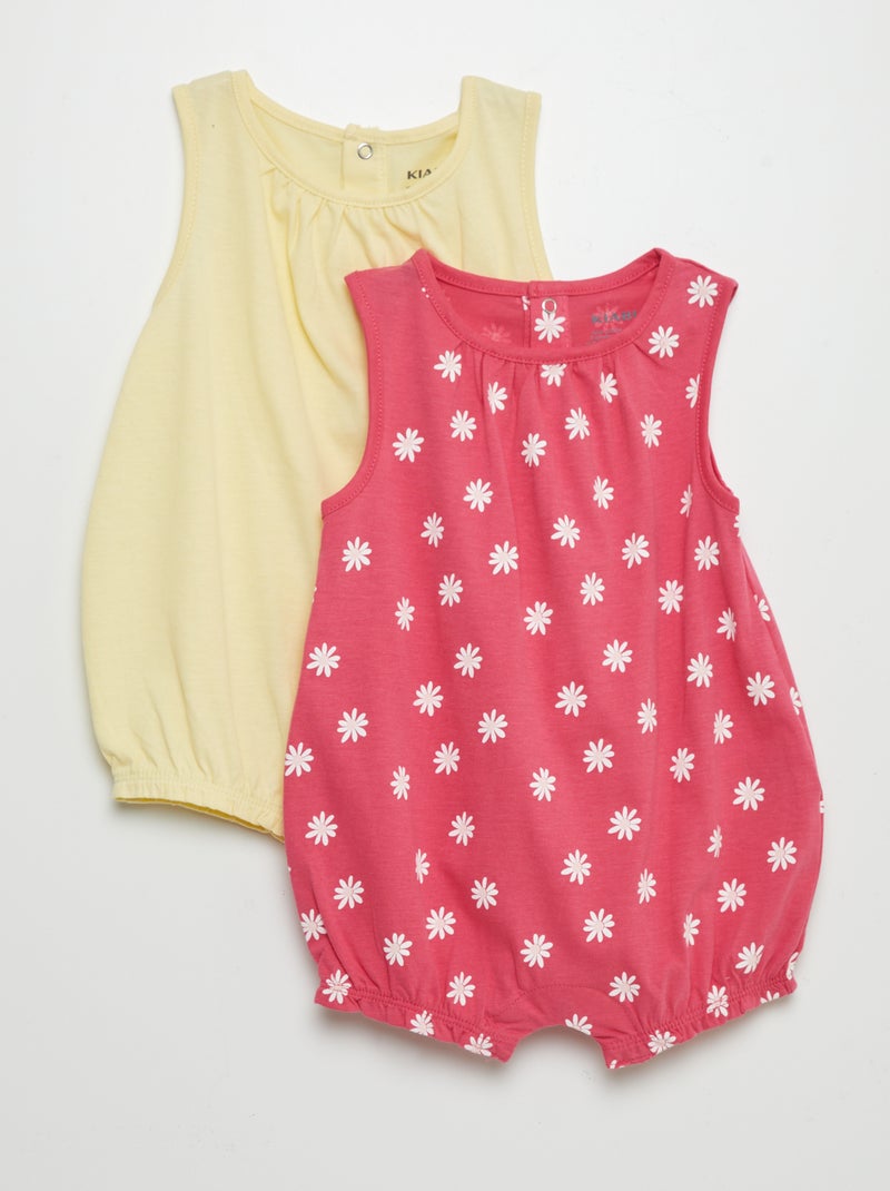 Lot De 2 Combishorts Smockées - Fraise/blanc - - 10.00