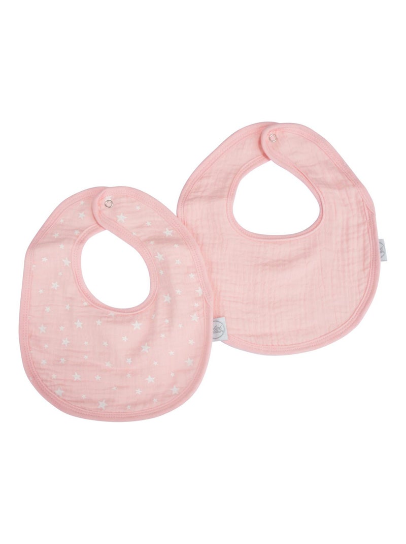 Lot de deux Bavoirs bebe en gaze de coton Rose - Kiabi