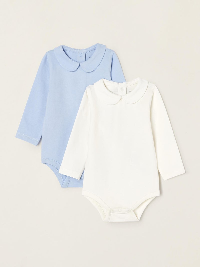 Lot de deux bodies blancs à manches longues pour bébé et nouveau-né manches longues ESSENTIALS LINE Bleu clair - Kiabi