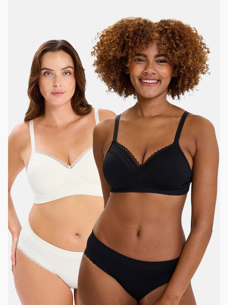 Lot de deux brassières agathe sans complexe lingerie Noir Ecru - Kiabi