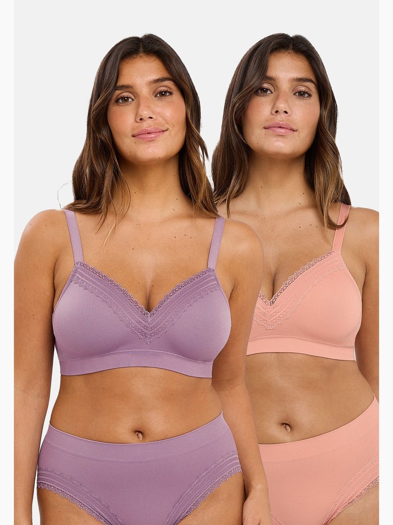 Lot de deux brassières agathe sans complexe lingerie Violet/Rose - Kiabi