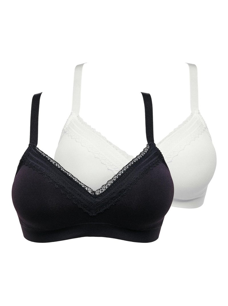 Lot De Deux Brassieres Sans Armatures Agathe Sans Complexe Noir Ecru - Kiabi