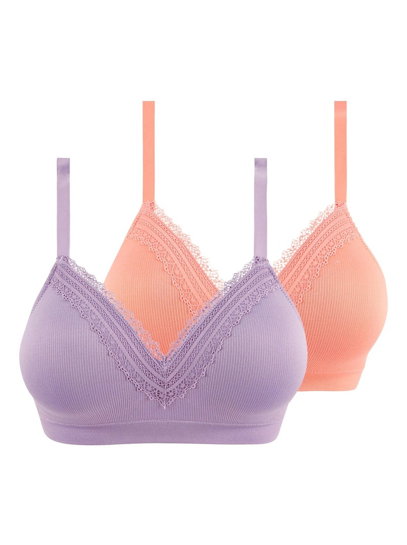Lot De Deux Brassieres Sans Armatures Agathe Sans Complexe Violet/Rose - Kiabi