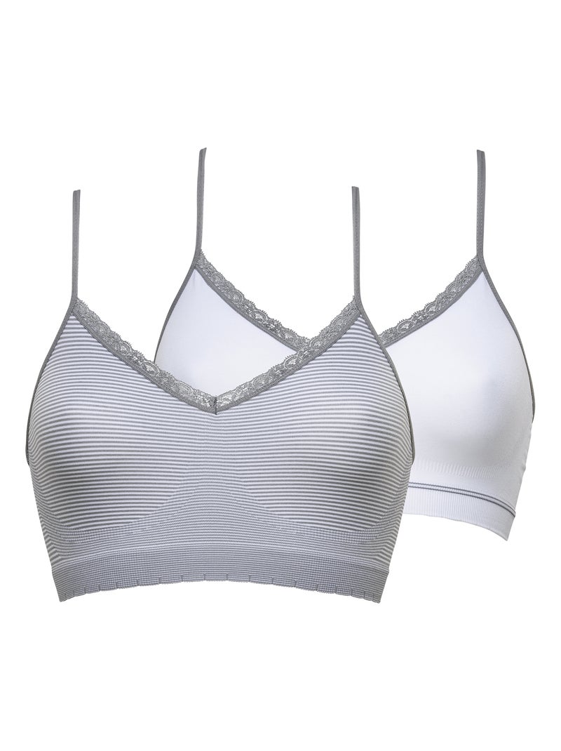 Lot de deux brassières Zen Attitude Billet Doux Blanc Gris Blanc - Kiabi