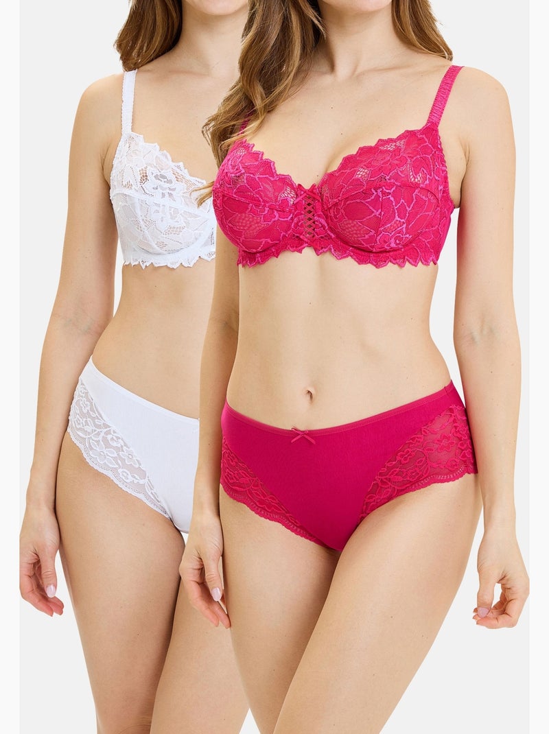 Lot de deux culottes duo douceur coton sans complexe lingerie Blanc Rose - Kiabi