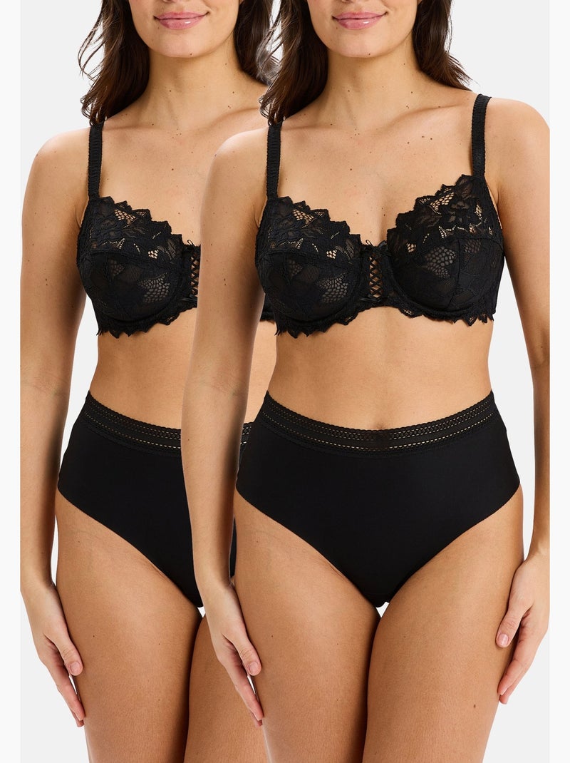 Lot de deux culottes invisible coton sans complexe lingerie Noir - Kiabi