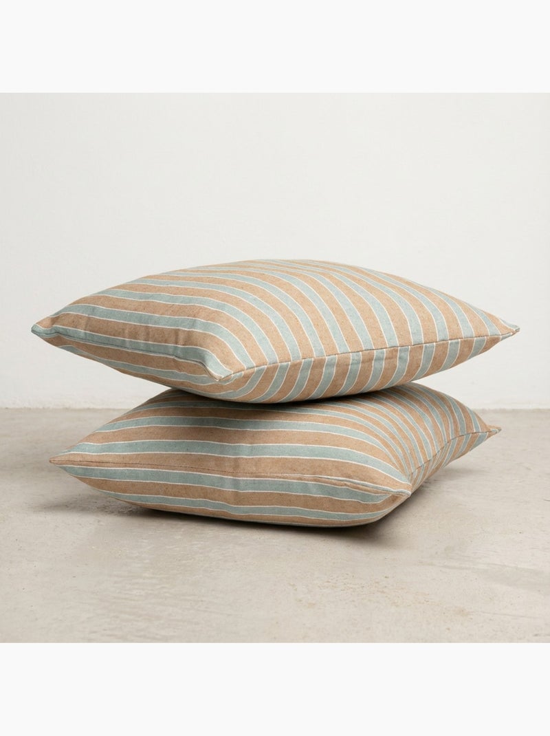 Lot de deux housses de coussin en coton à fils en relief, tissu texturé. Camel - Kiabi