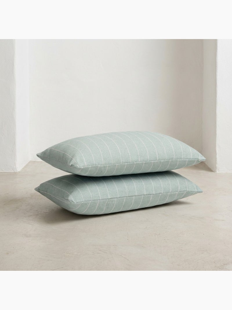 Lot de deux housses de coussin en coton à fils en relief, tissu texturé. Vert d'eau - Kiabi