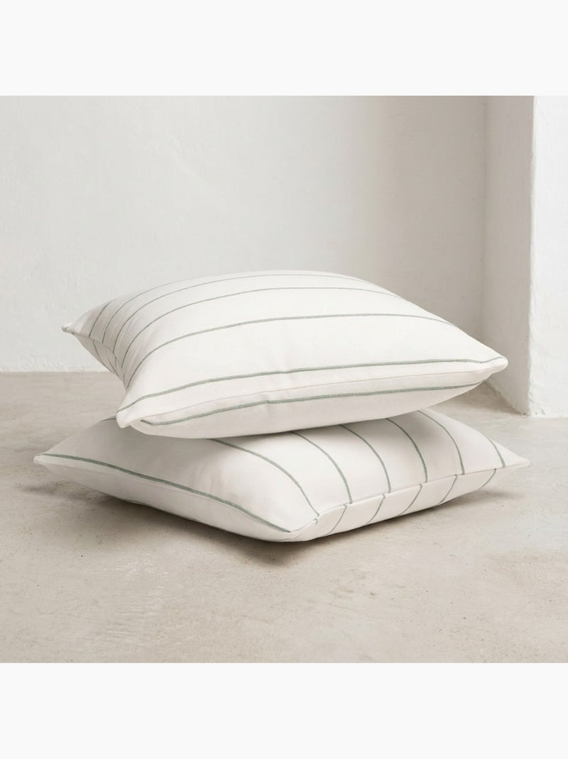 Lot de deux housses de coussin en coton à fils en relief, tissu texturé. Vert d'eau - Kiabi