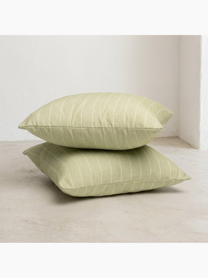 Lot de deux housses de coussin en coton à fils en relief, tissu texturé. Vert - Kiabi