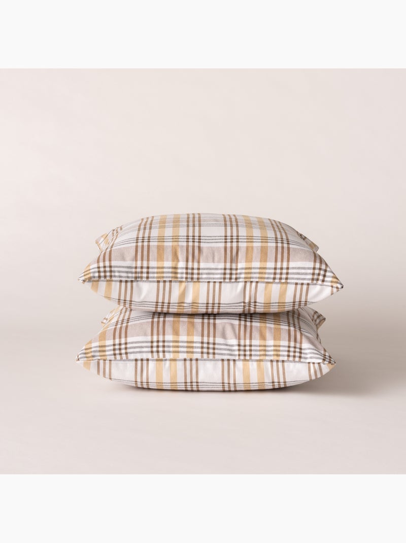 Lot de deux housses de coussin motif tartan, avec fermeture zippée - Gamusi. Beige - Kiabi