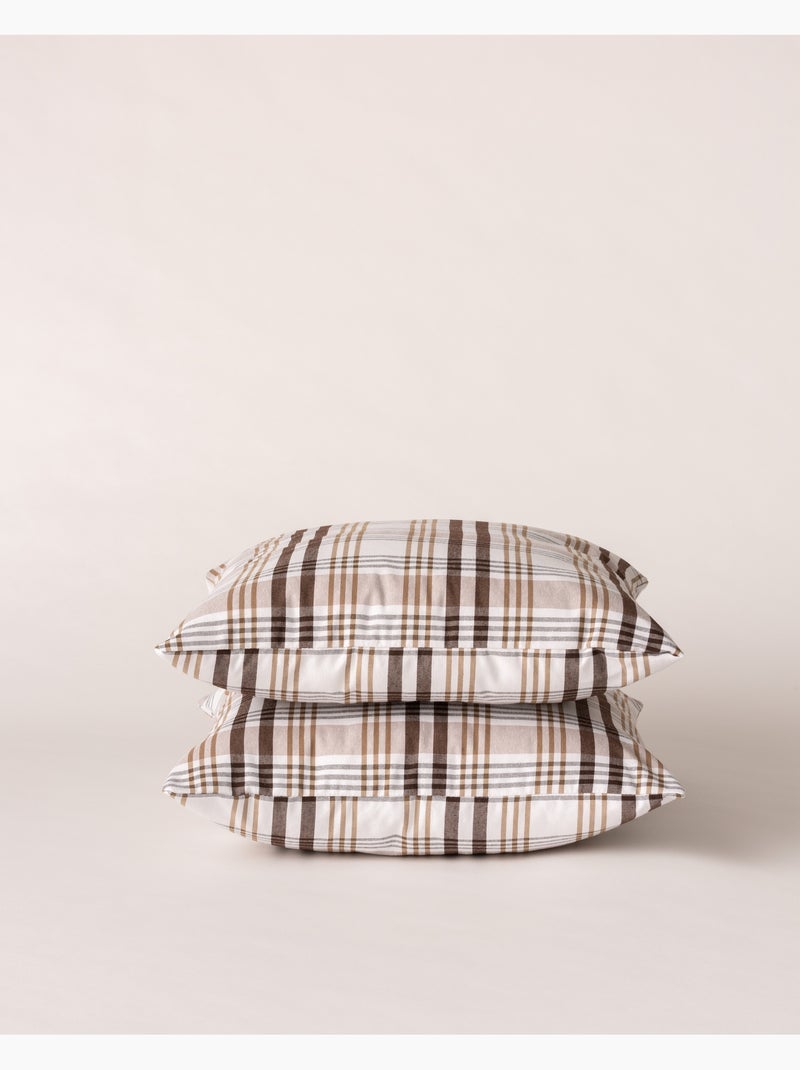 Lot de deux housses de coussin motif tartan, avec fermeture zippée - Gamusi. Marron chocolat - Kiabi
