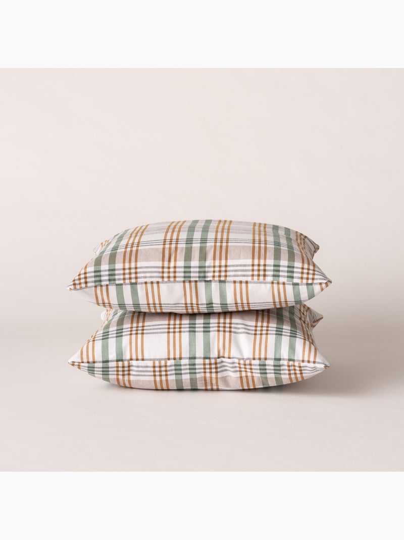Lot de deux housses de coussin motif tartan, avec fermeture zippée - Gamusi. Vert d'eau - Kiabi