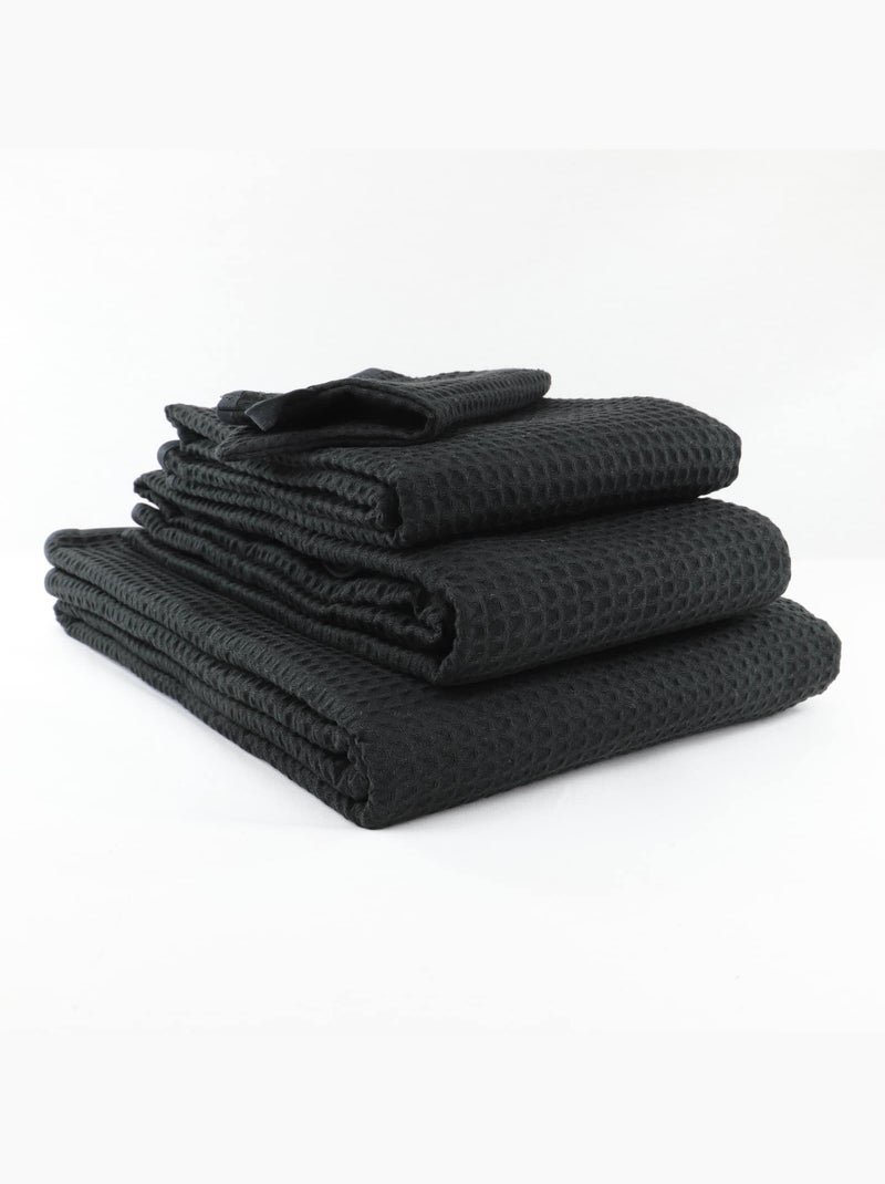 Lot de deux serviettes coton 57 fils nid d'abeille WEEK END Noir Noir - Kiabi