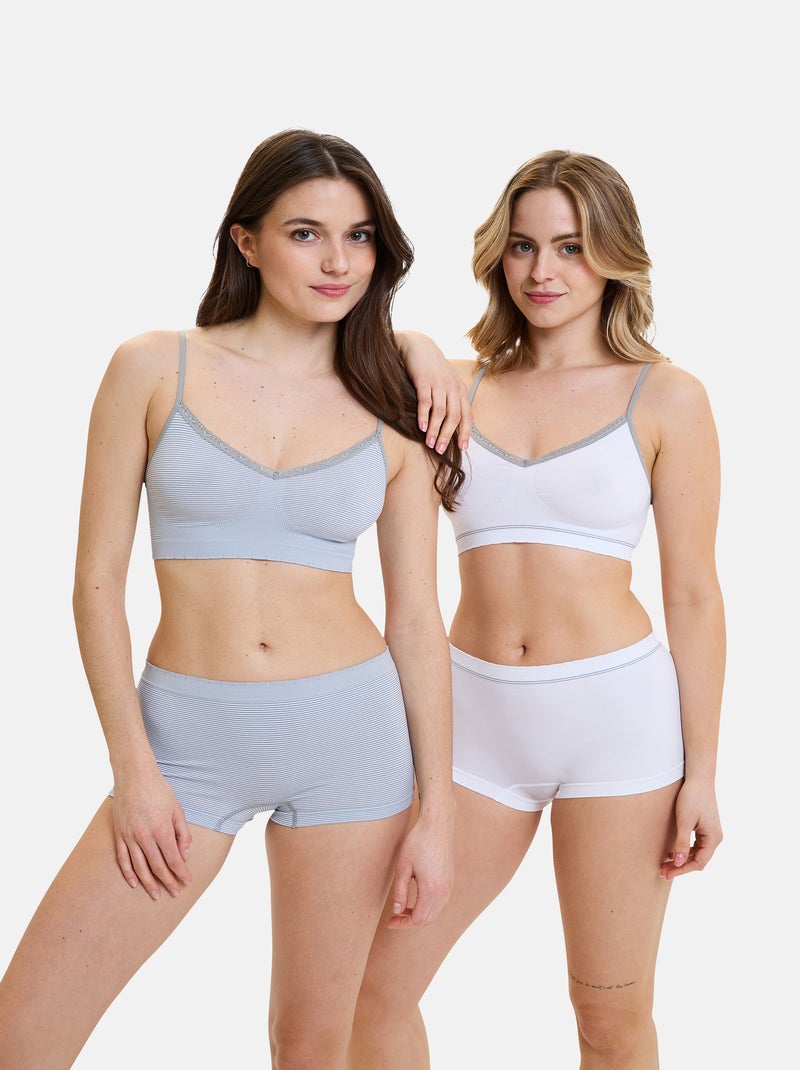 Lot de deux shorties Zen Attitude Billet Doux Blanc Gris Blanc - Kiabi