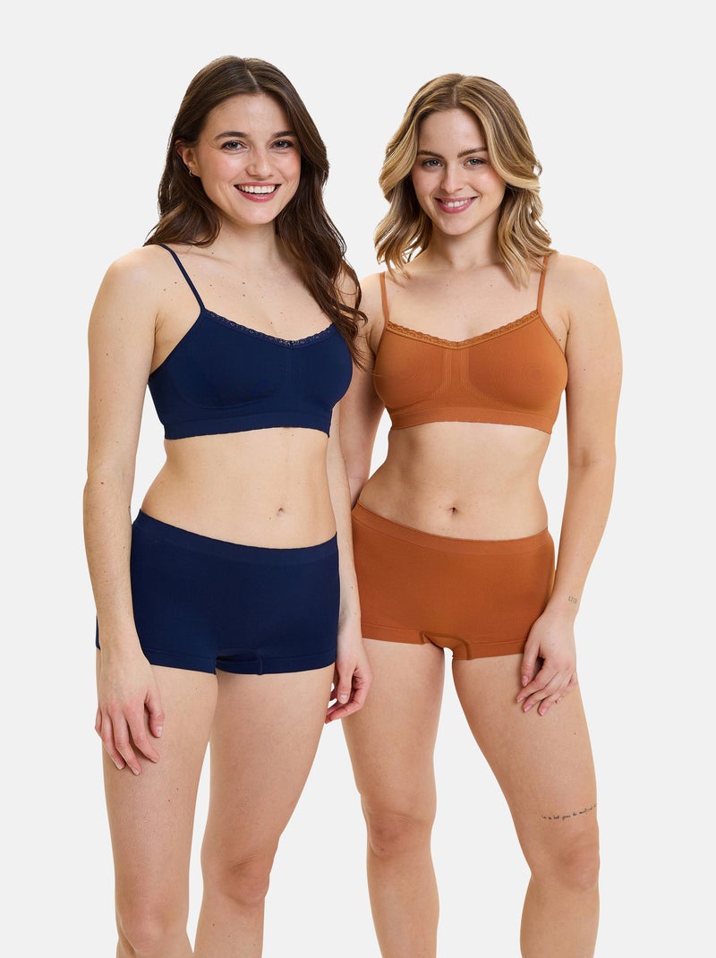 Lot de deux shorties Zen Attitude Billet Doux Bleu Marron - Kiabi