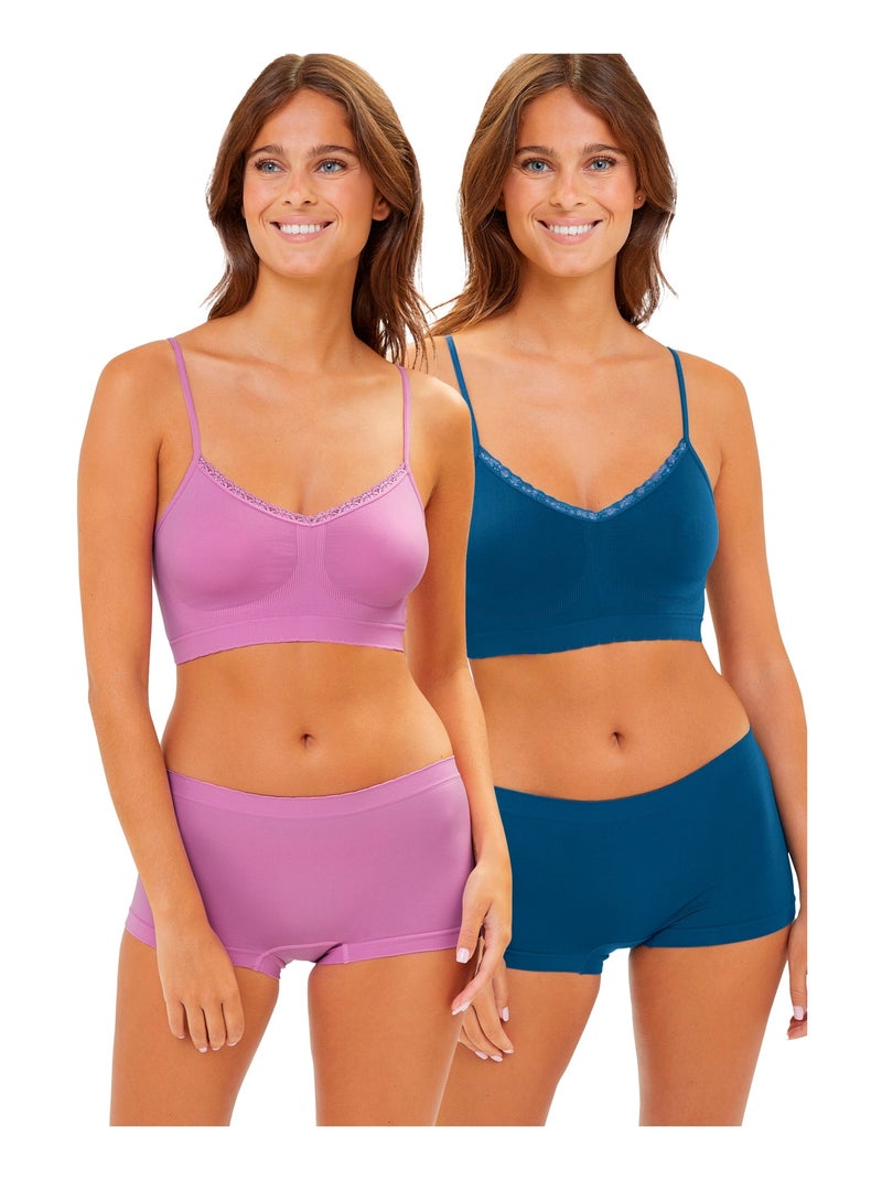 Lot de deux shorties Zen Attitude Billet Doux Bleu Rose - Kiabi