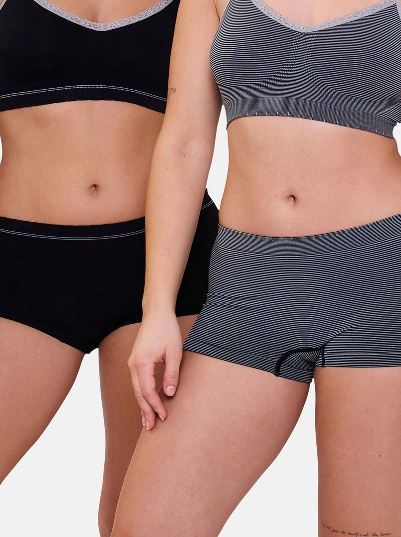 Lot de deux shorties Zen Attitude Billet Doux Noir Gris Noir - Kiabi