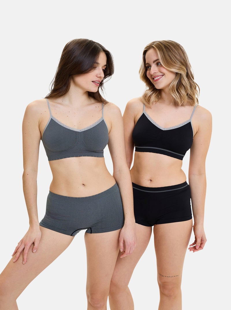 Lot de deux shorties Zen Attitude Billet Doux Noir Gris Noir - Kiabi