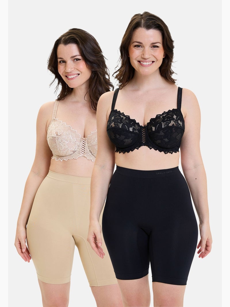 Lot de deux shorts anti-frottement slimmers sans complexe lingerie Noir Beige - Kiabi