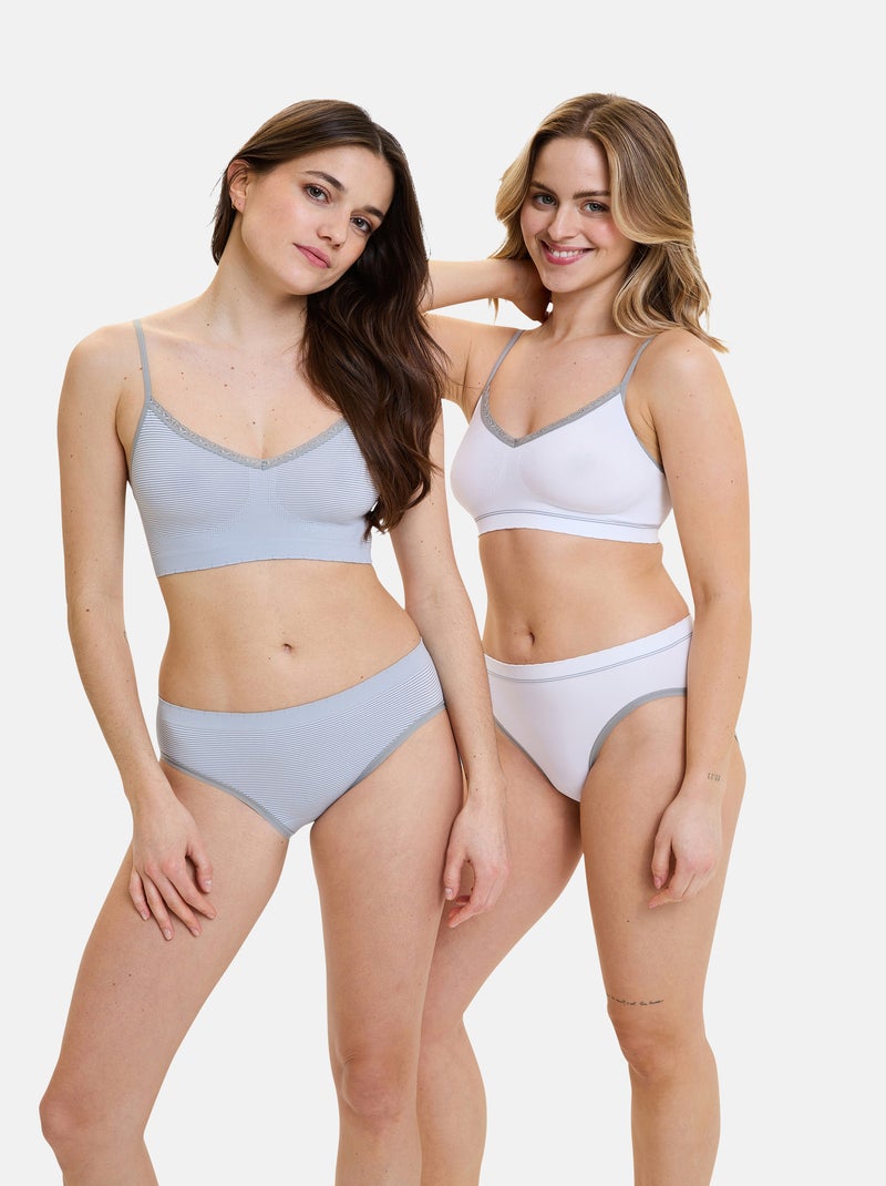 Lot de deux slips Zen Attitude Billet Doux Blanc Gris Blanc - Kiabi