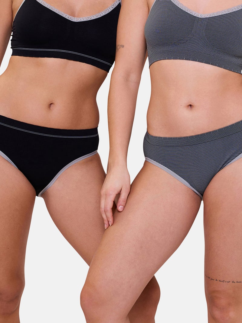 Lot de deux slips Zen Attitude Billet Doux Noir Gris Noir - Kiabi