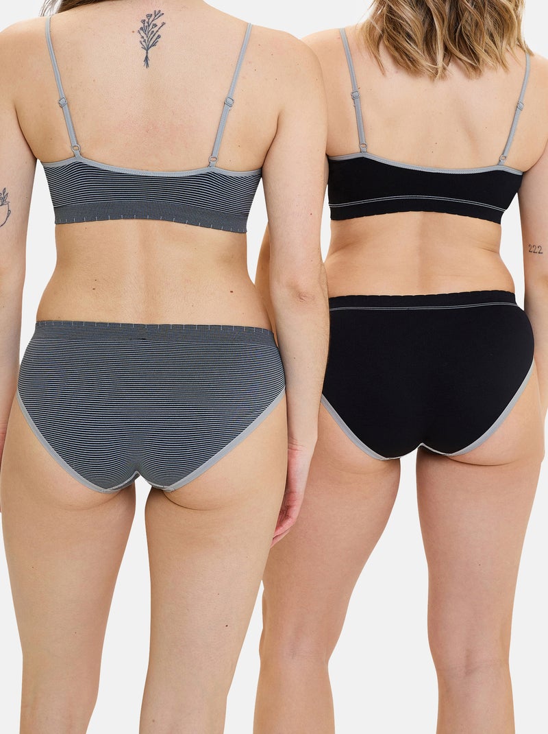 Lot de deux slips Zen Attitude Billet Doux Noir Gris Noir - Kiabi