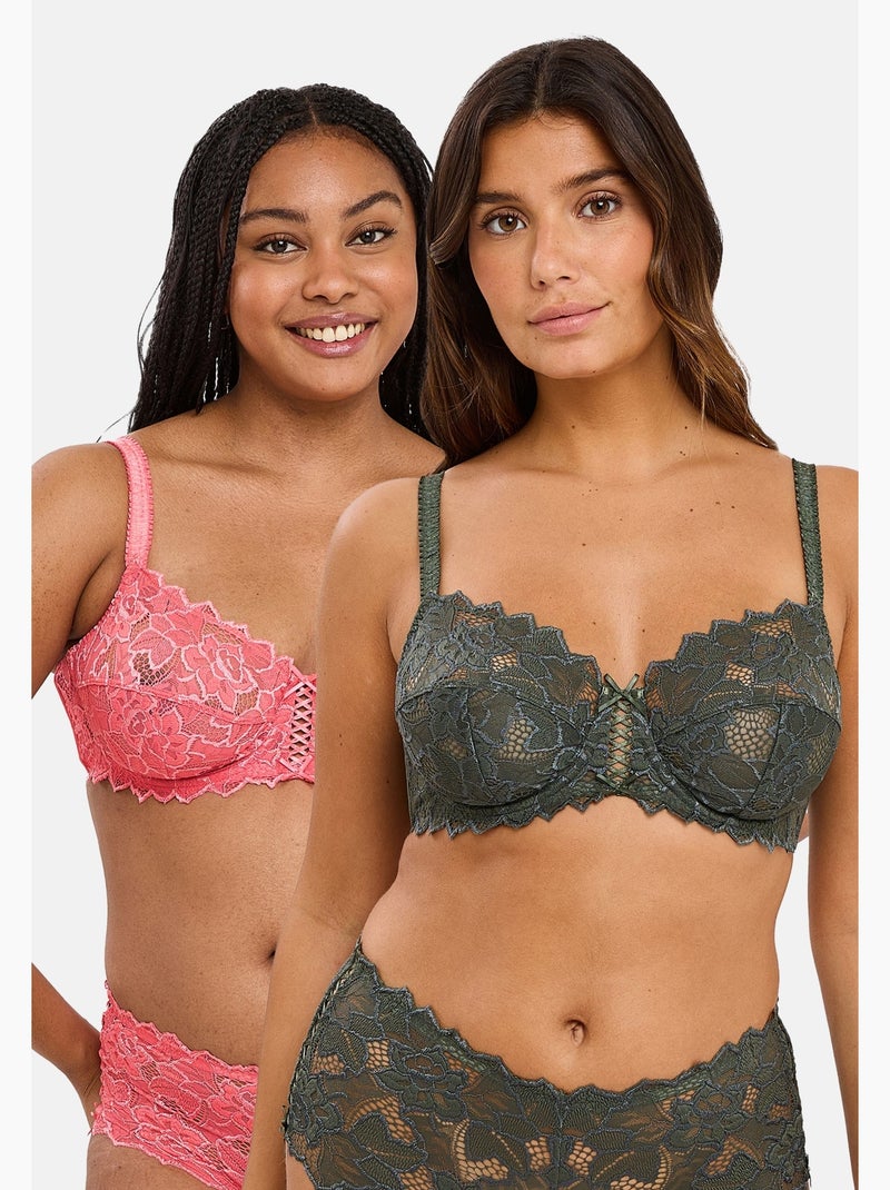 Lot de deux soutiens gorge arum sans complexe lingerie Rose/Vert - Kiabi