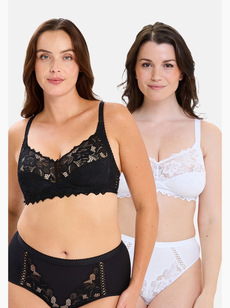 Lot de deux soutiens gorge coton d'arum sans complexe lingerie Noir Blanc - Kiabi