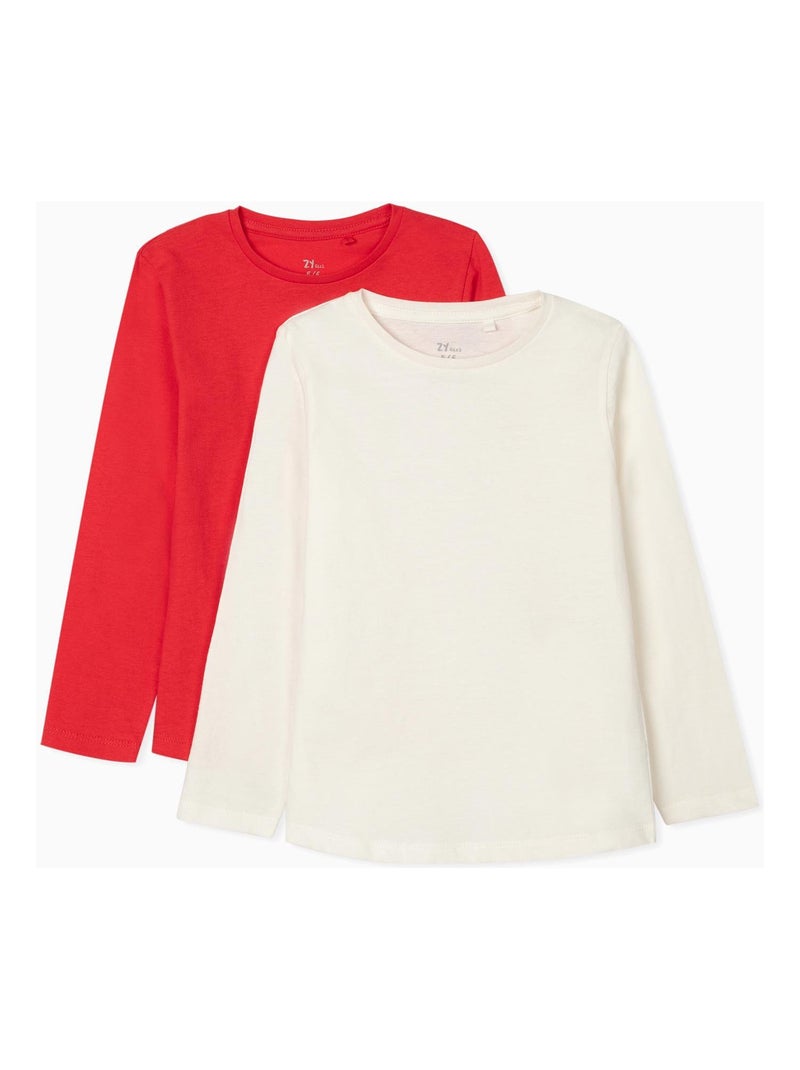 Lot de deux t-shirts à manches longues pour fille manches longues ESSENTIALS LINE Rouge - Kiabi